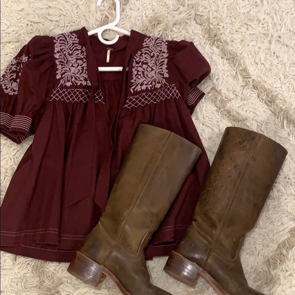 Beautiful Free People embroidered peasant blouse